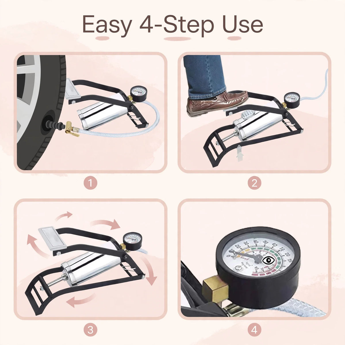 Mini Foot Pump – Tyre Inflator with Gauge, No Mechanic Needed
