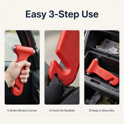 Car Safety Hammer – Window Breaker & Seatbelt Cutter
