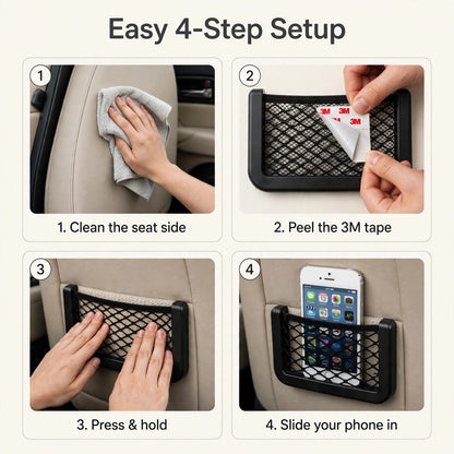 Car Seat Organizer – Mesh Storage for Phone, Bottle & Purse