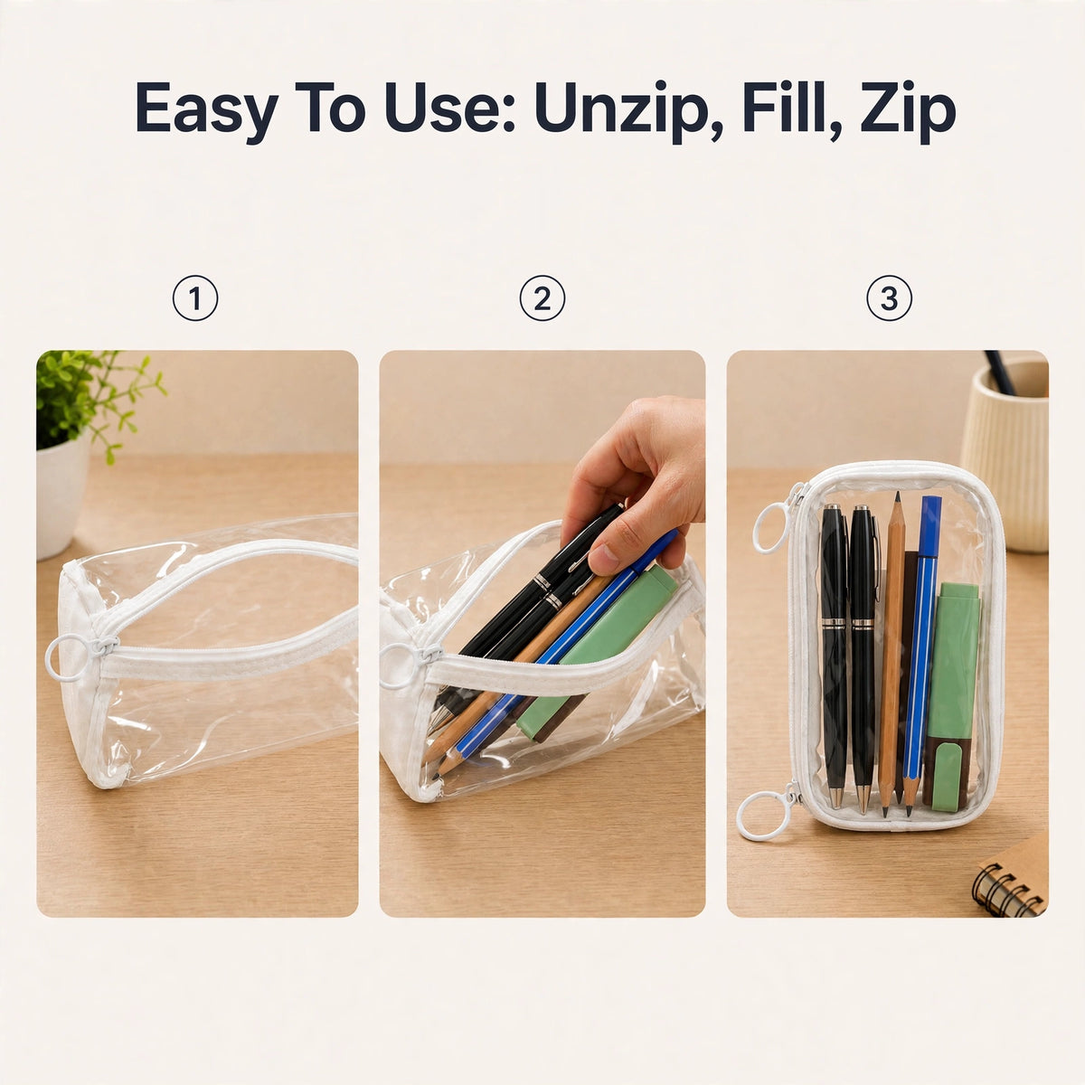 Transparent PVC Pencil Case – See All, Stay Organized