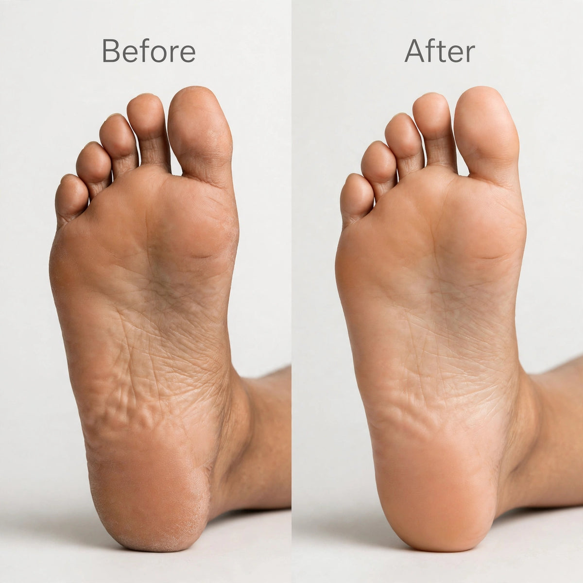 Before and after foot scrubbing