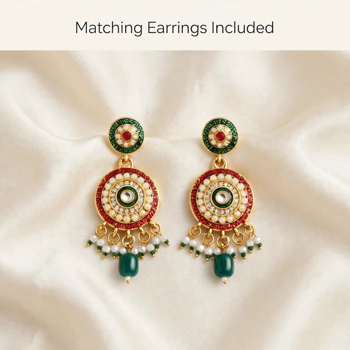 Kundan Pearl Choker with Earrings – Festive Green