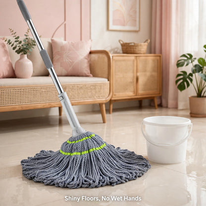 Self-Wringing Mop with Steel Handle – Squeeze Dry Without Touching