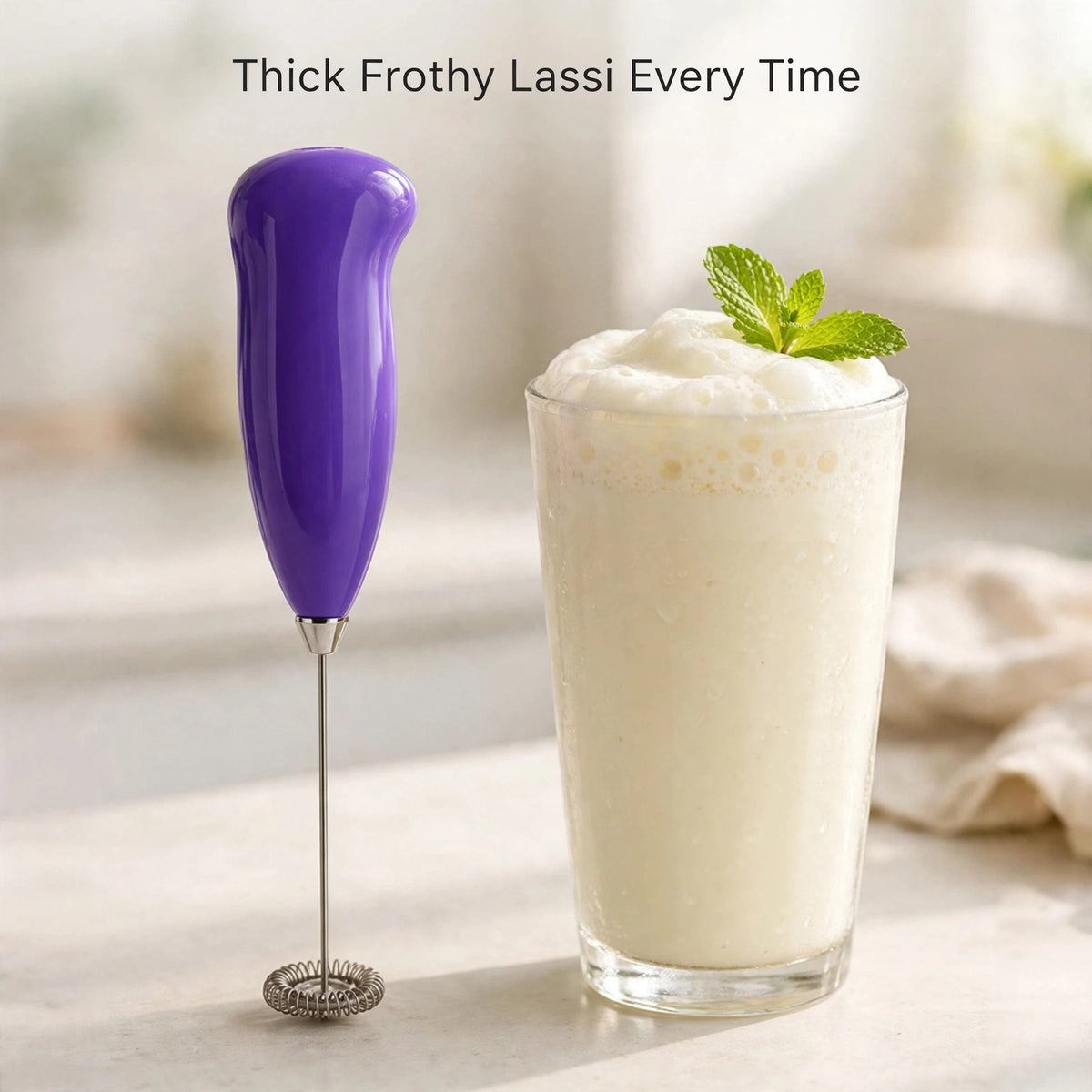 Battery-Operated Milk Frother – Handheld Whisk for Frothy Coffee, Shakes & Lassi