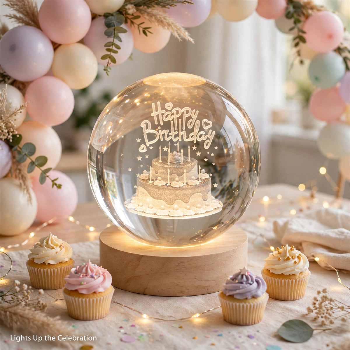 Happy Birthday 3D Crystal Ball LED Lamp – Glowing Birthday Gift