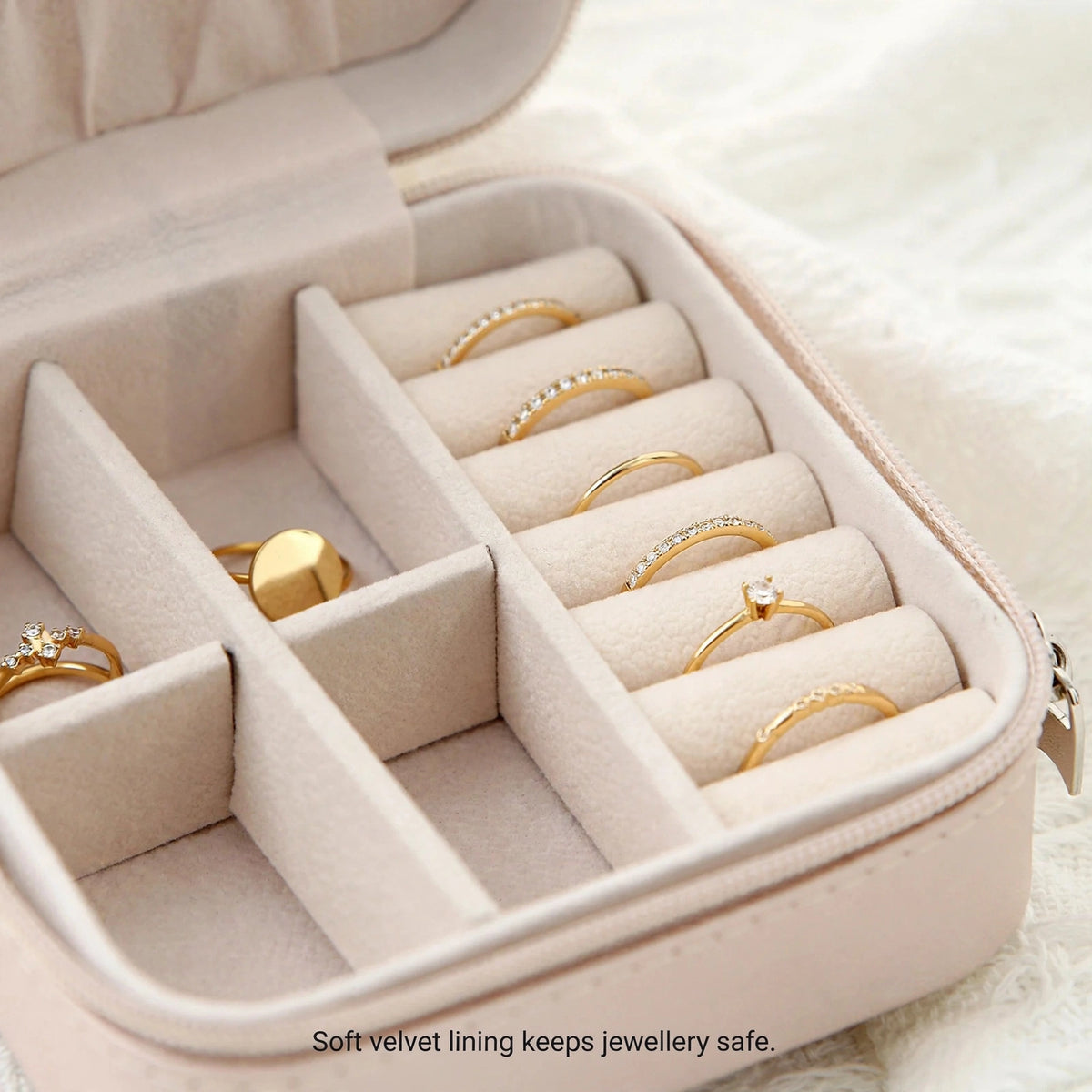 Close-up of ring rolls and compartments