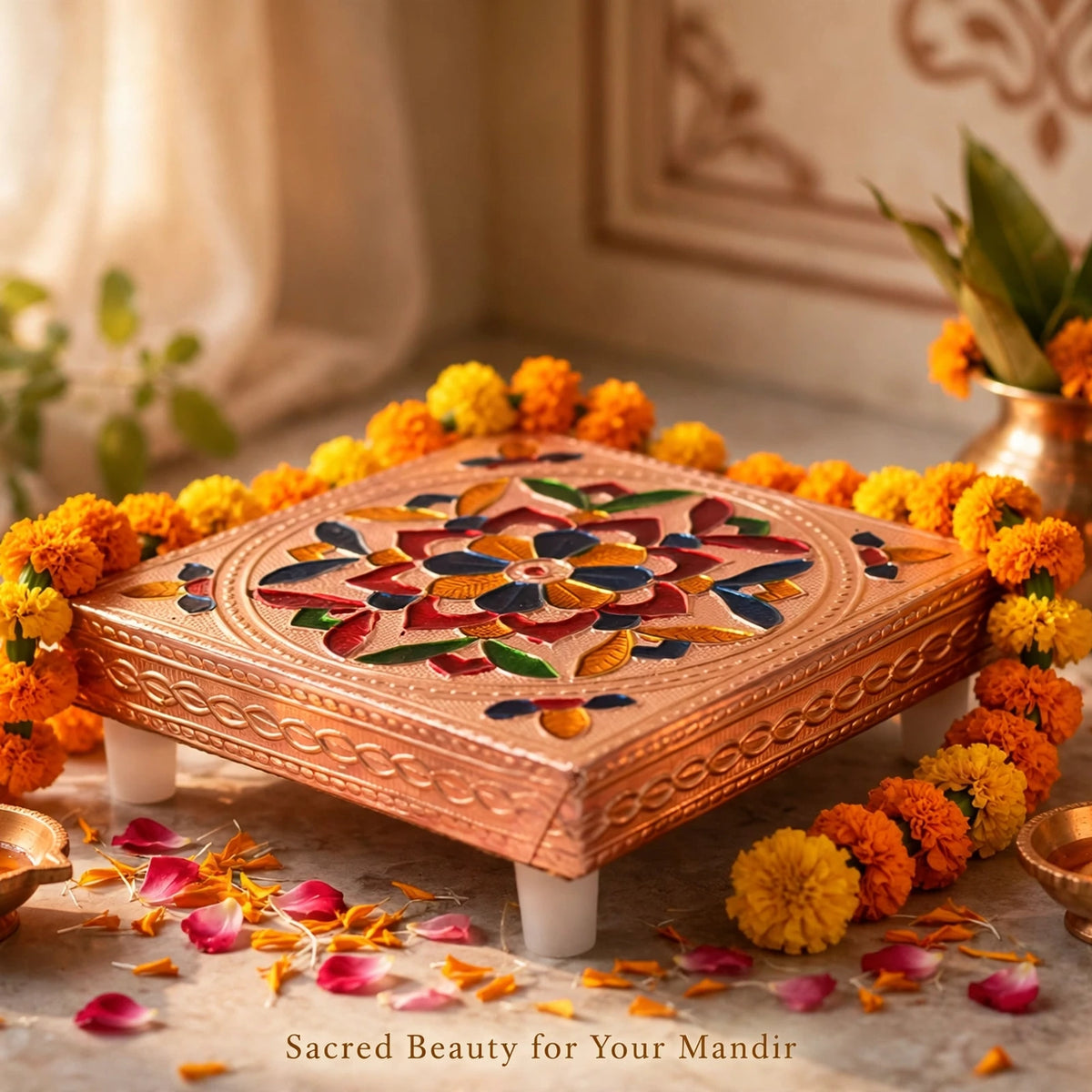 Meenakari Puja Chowki – Wooden Bajot for Home Temple