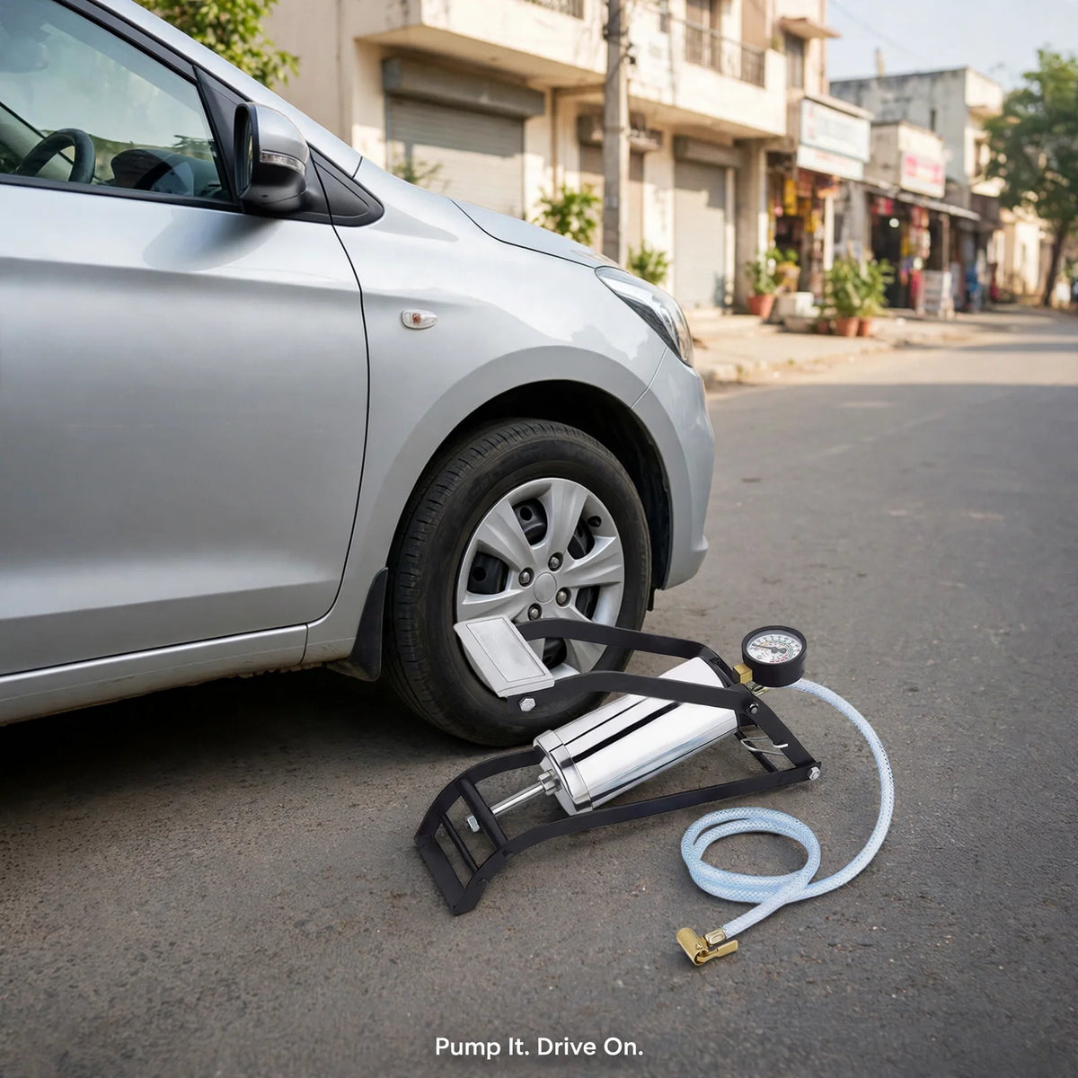 Mini Foot Pump – Tyre Inflator with Gauge, No Mechanic Needed