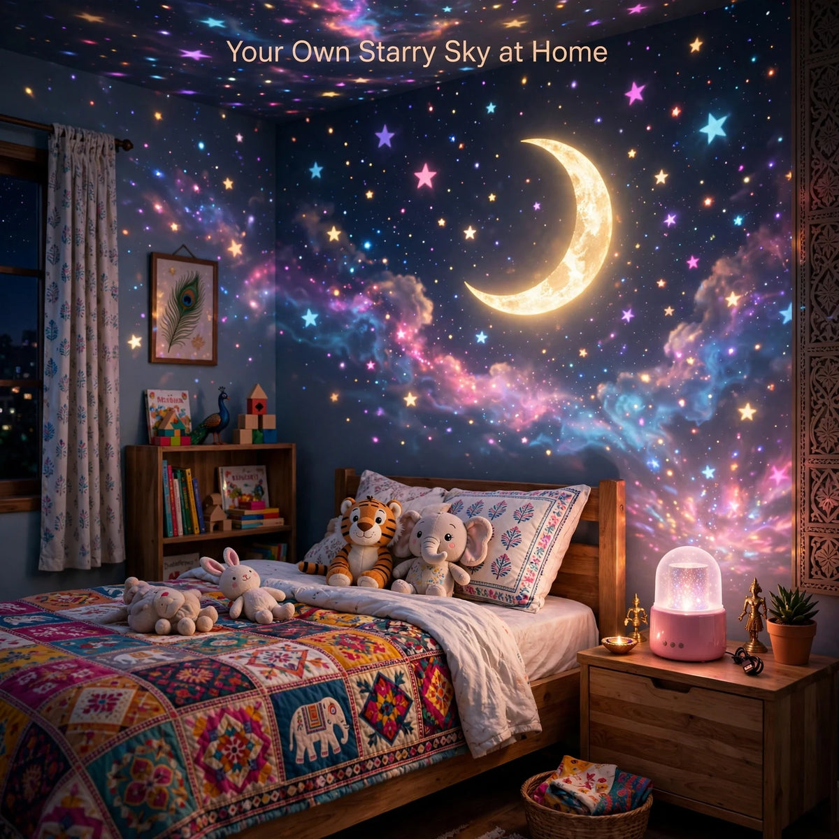 Star Projector Night Lamp – Rotating Colours for Kids Room