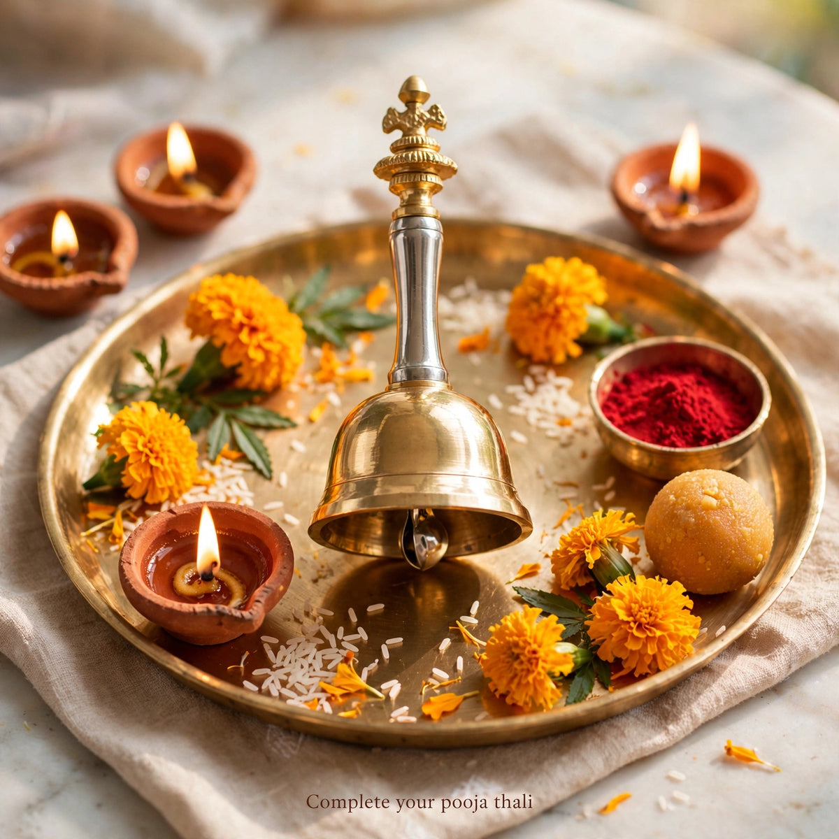 Ghanti on decorated pooja thali